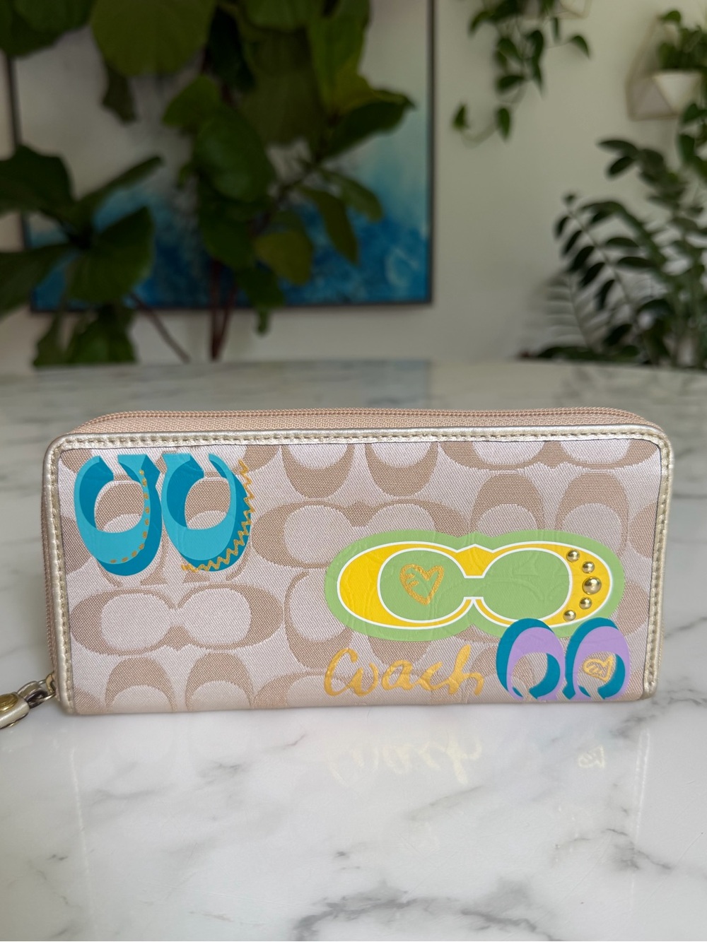 Coach Poppy Signature Graffiti Appliqué Backpack & Wallet Set Khaki Gold Multi - Picture 12 of 16